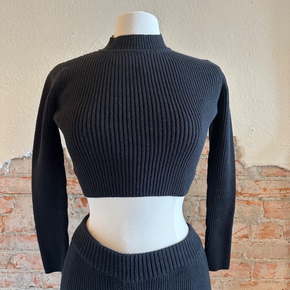 Ozma of California Black Mock Neck Ribbed Pant Sweater Set SIZE XS - Picture 3 of 5